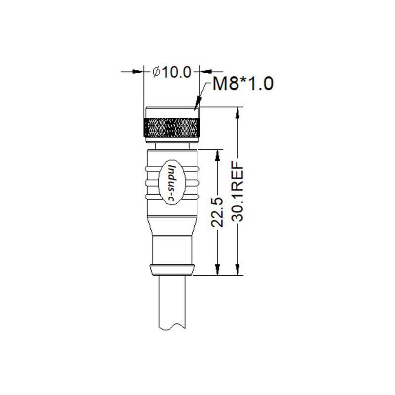 M8 3pins A code female straight molded cable, unshielded, PVC, -10°C~+80°C, 24AWG 0.25mm²